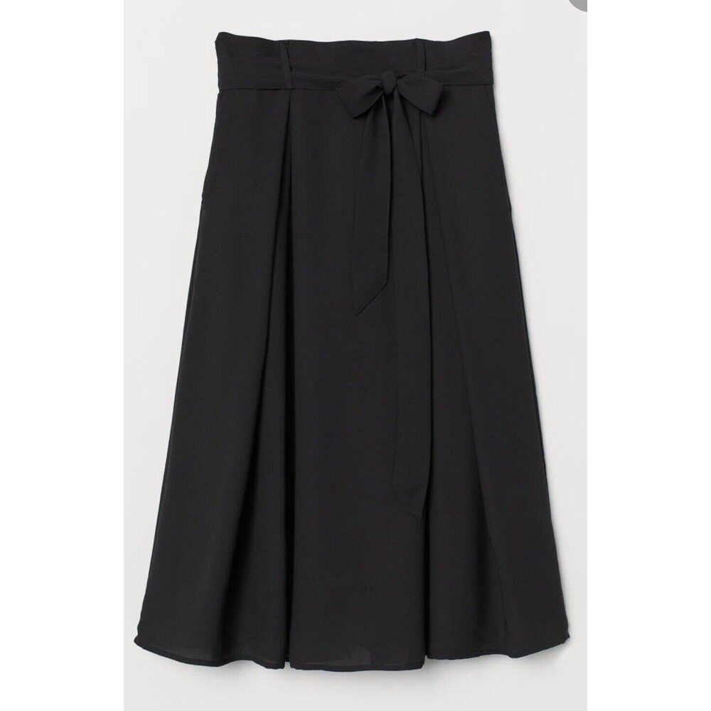 H&M Women's Zip Back Casual Solid Knee-Length Skirt Black Size 12 %%